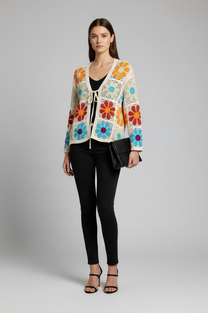 Gilet crochet fleuri court - studio