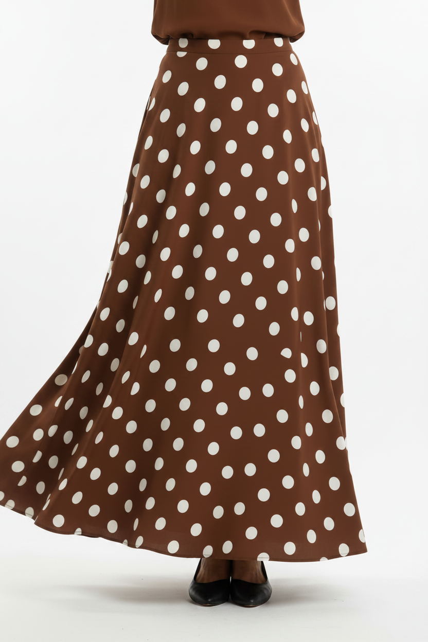 Jupe longue pois marron - photo produit