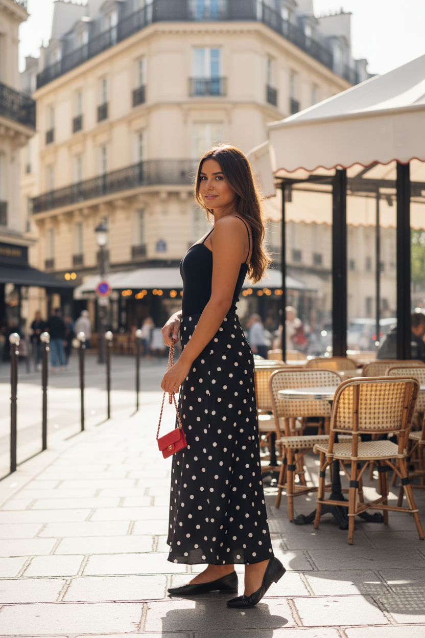 Jupe pois - look naturel