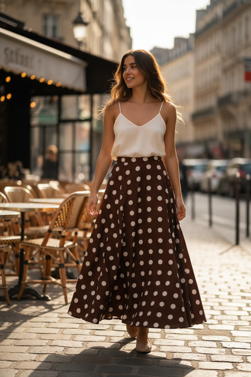 Jupe pois marron chocolat - style Paris